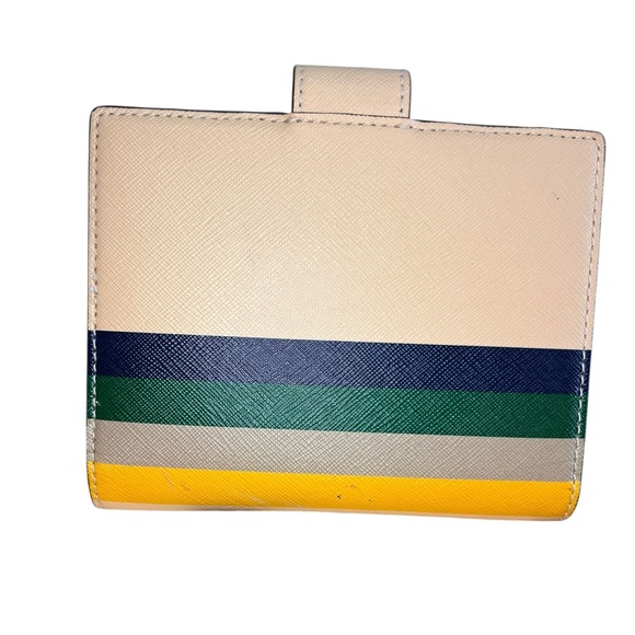 Tory Burch Robinson Multi-Stripe Small Bifold Wallet Beige Leather - Picture 2 of 10